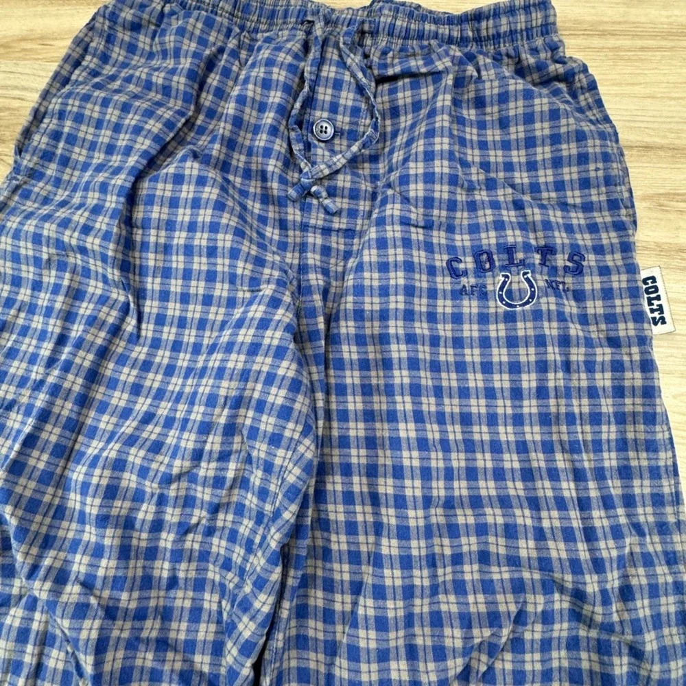 VINTAGE Indianapolis Colts NFL Plaid Flannel Pajama Pants Royal Blue Mens Small‎